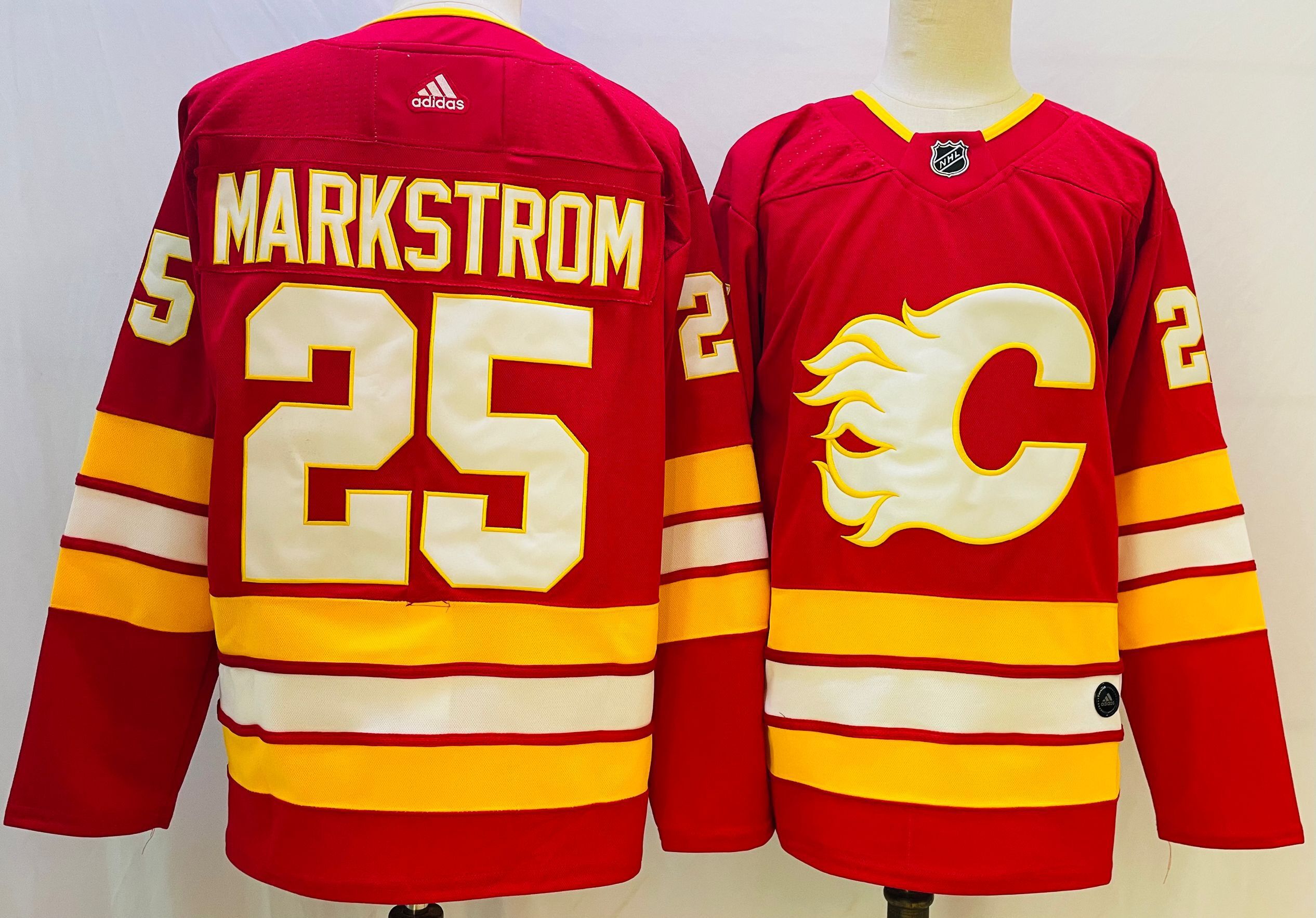 Men Calgary Flames 25 Markstrom Red Throwback 2022 Adidas NHL Jersey